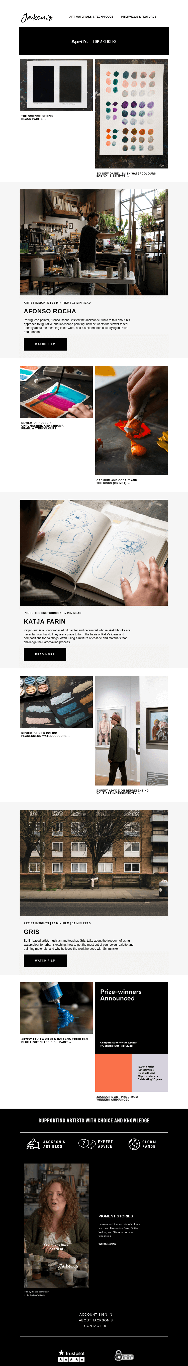 Письмо компании «Jackson's Art - In the Studio» на тему «Great Articles You Might Have Missed»