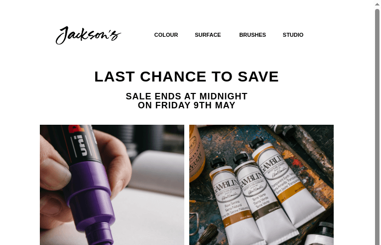 Письмо компании «Jackson's Art - In the Studio» на тему «Last Chance to Save on Pens and Gamblin»