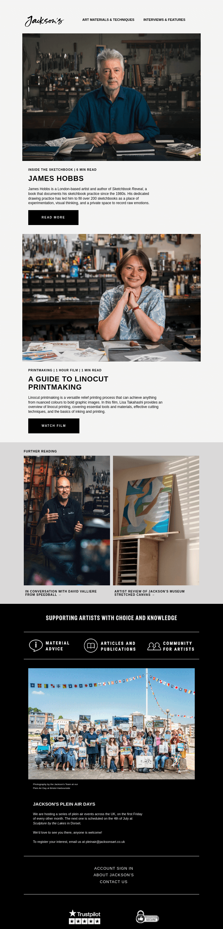 Письмо компании «Jackson's Art - In the Studio» на тему «Inside the Sketchbook of Artist and Author James Hobbs»