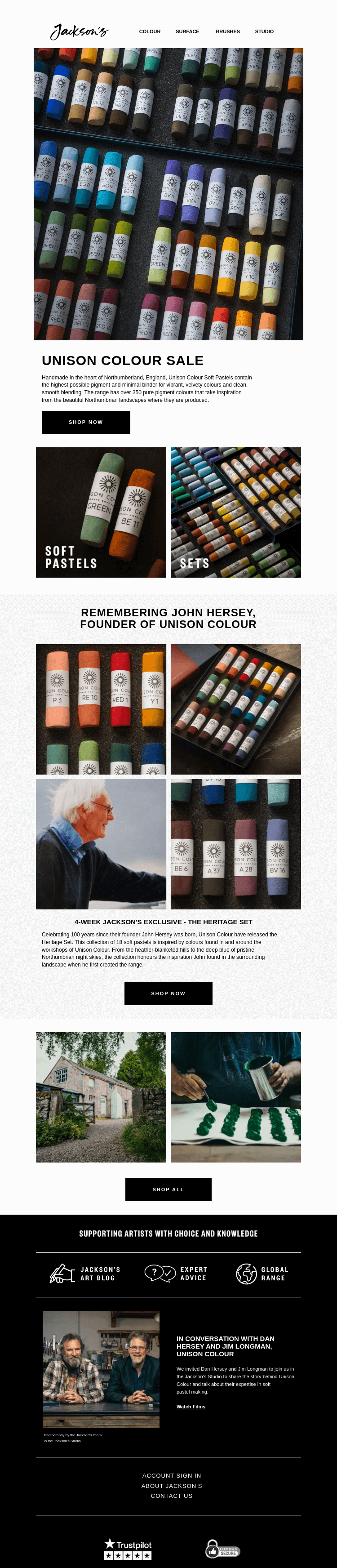 Письмо компании «Jackson's Art - In the Studio» на тему «Unison Colour Pastel Sale»