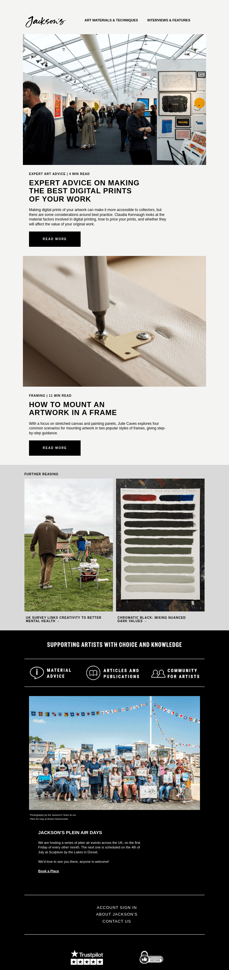 Письмо компании «Jackson's Art - In the Studio» на тему «Expert Art Advice: Making the Best Digital Prints of Your Work»