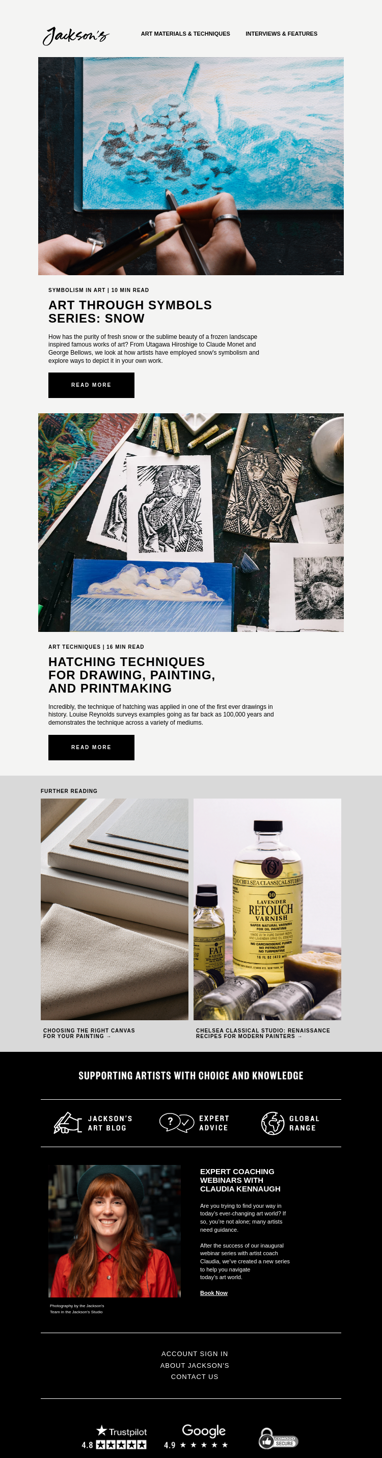 Письмо компании «Jackson's Art - In the Studio» на тему «Art Through Symbols – The Sublime Beauty of Snow»