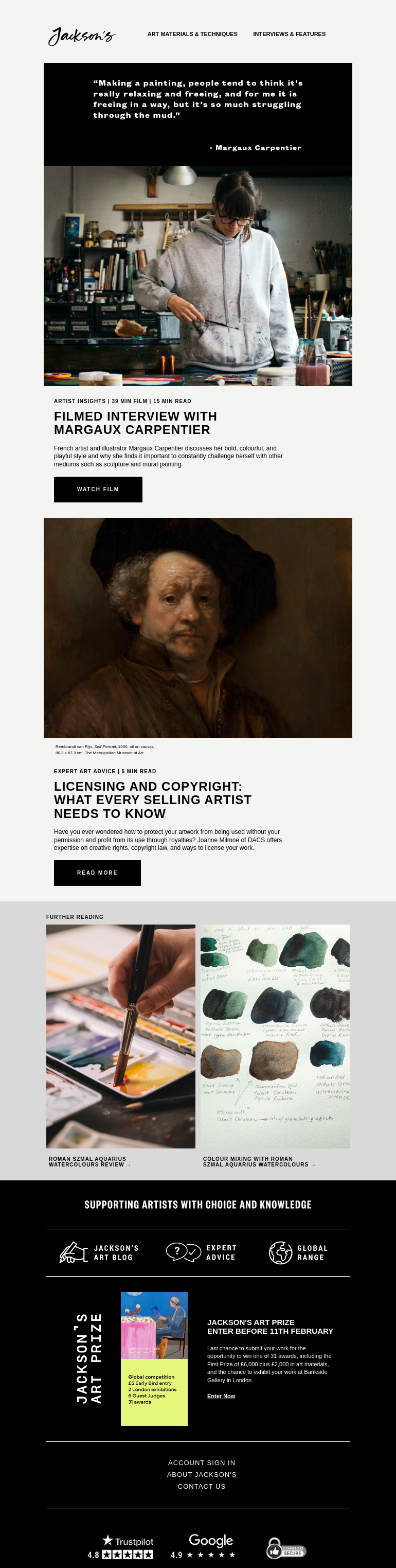 Письмо компании «Jackson's Art - In the Studio» на тему «The Magical World of Artist and Illustrator Margaux Carpentier»