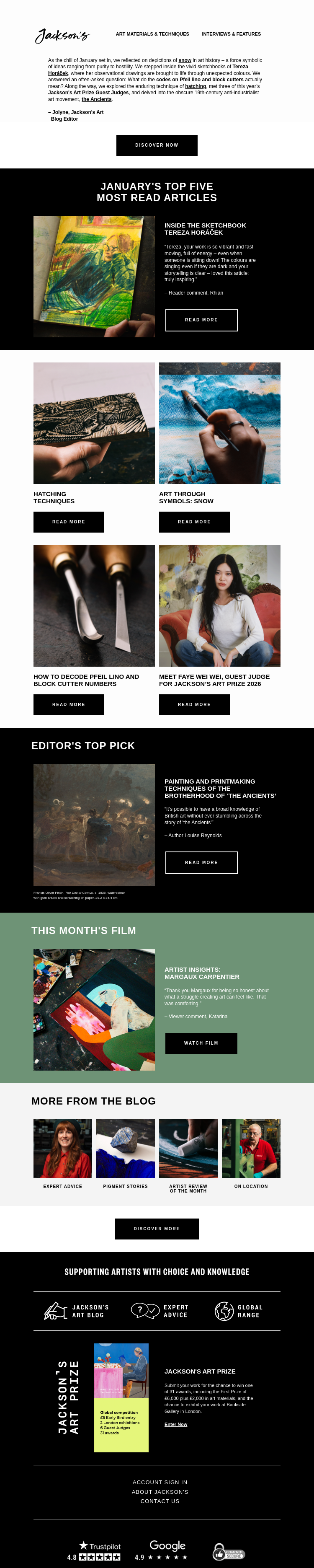 Письмо компании «Jackson's Art - In the Studio» на тему «January's Top Five Most Read Articles»
