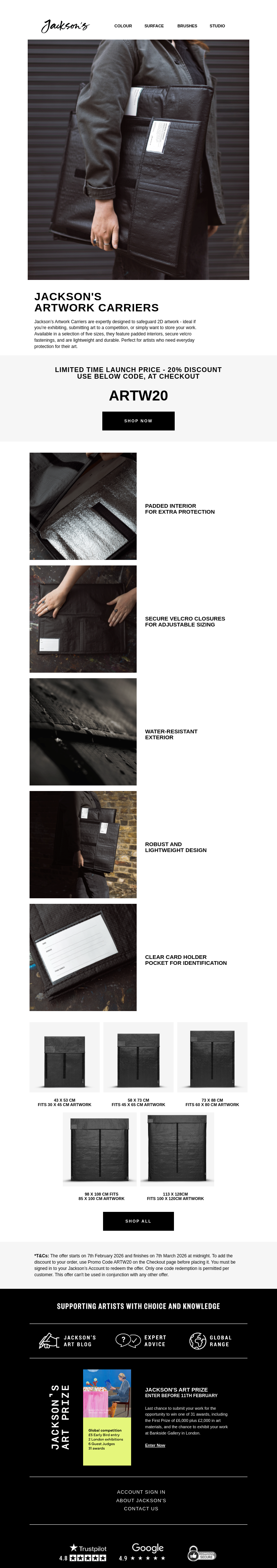 Письмо компании «Jackson's Art - In the Studio» на тему «Jackson's Artwork Carriers»