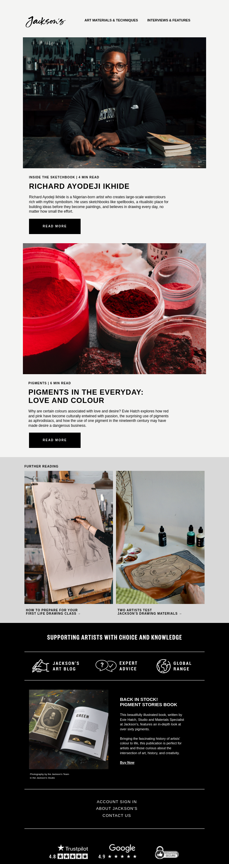 Письмо компании «Jackson's Art - In the Studio» на тему «Inside the Sketchbook of Painter Richard Ayodeji Ikhide»