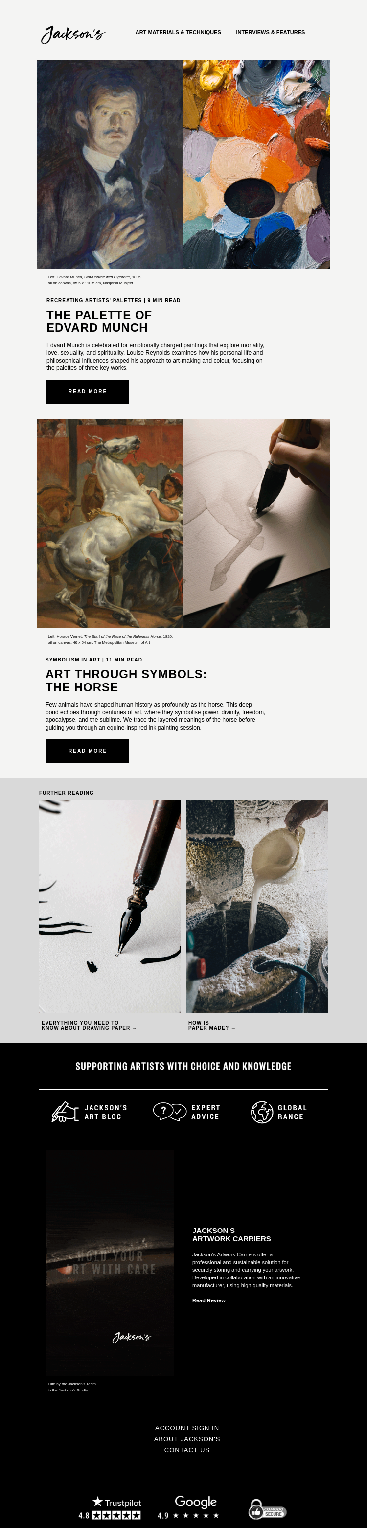 Письмо компании «Jackson's Art - In the Studio» на тему «Recreating the Palette of Edvard Munch»