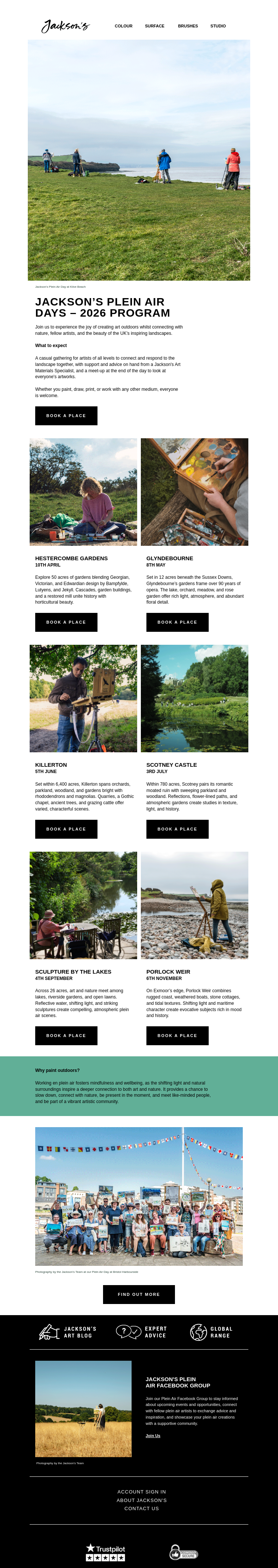 Письмо компании «Jackson's Art - In the Studio» на тему «Experience the joy of creating art outdoors»