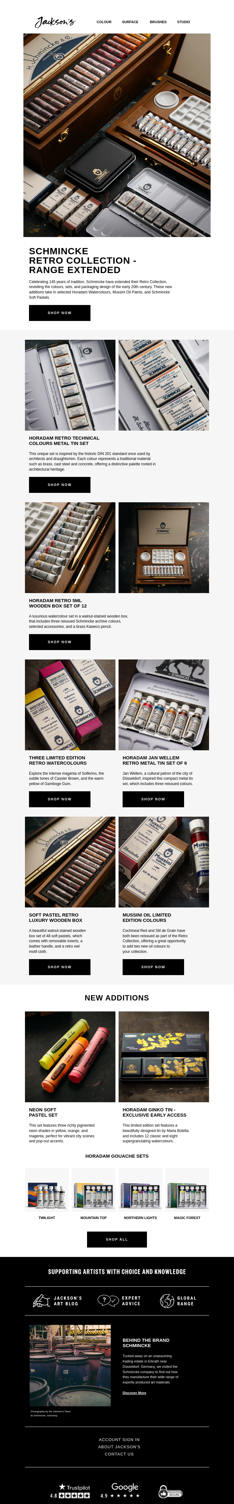 Письмо компании «Jackson's Art - In the Studio» на тему «Schmincke Retro Collection Sale»