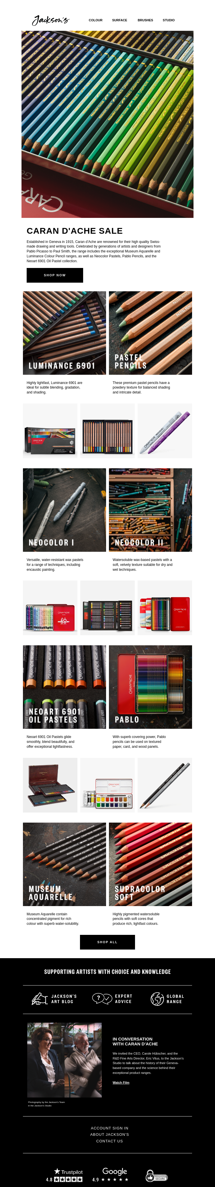 Письмо компании «Jackson's Art - In the Studio» на тему «Caran d'Ache Sale»