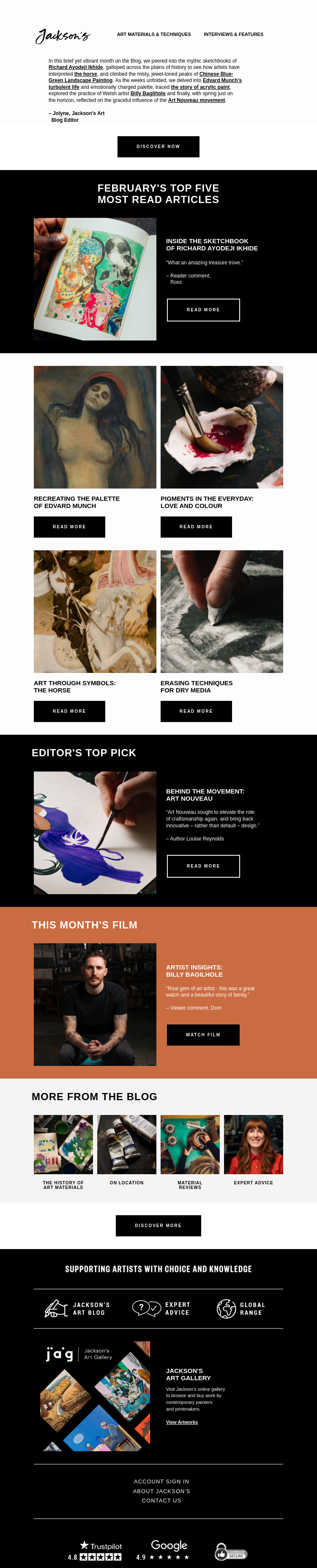 Письмо компании «Jackson's Art - In the Studio» на тему «February's Blog Roundup»