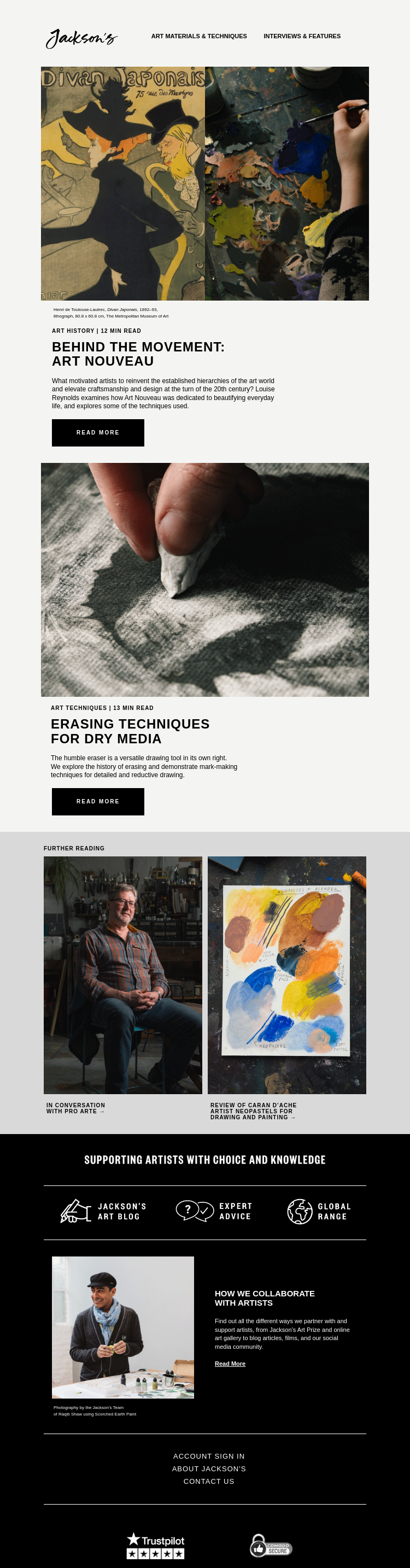 Письмо компании «Jackson's Art - In the Studio» на тему «Art Nouveau's Obsession With Beauty and the Everyday»