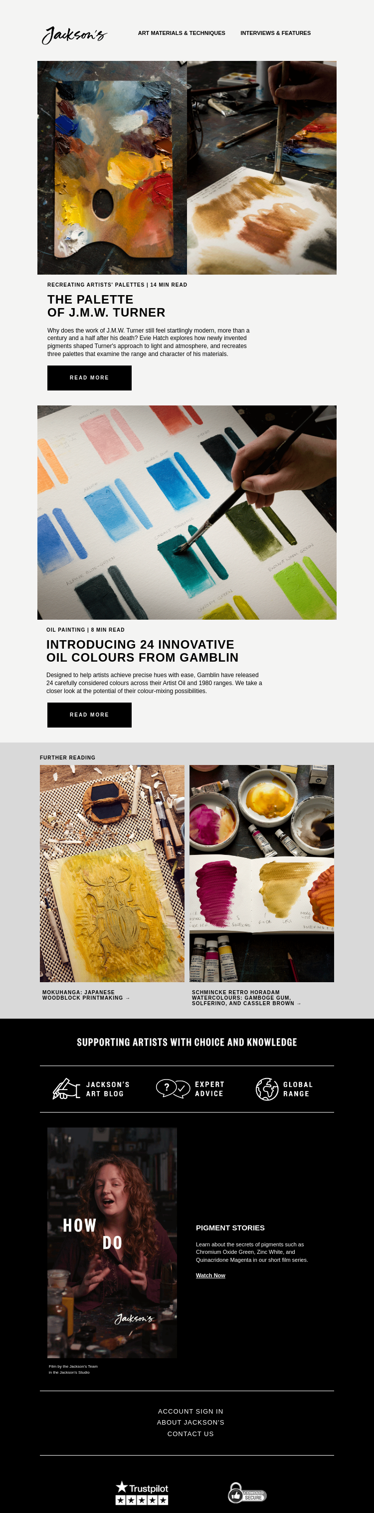 Письмо компании «Jackson's Art - In the Studio» на тему «Recreating the Colour Palette of J.M.W. Turner»