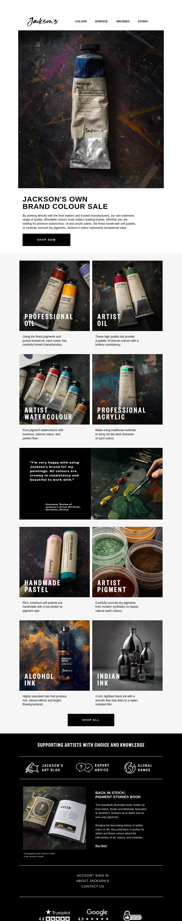 Письмо компании «Jackson's Art - In the Studio» на тему «Jackson's Colour Sale»