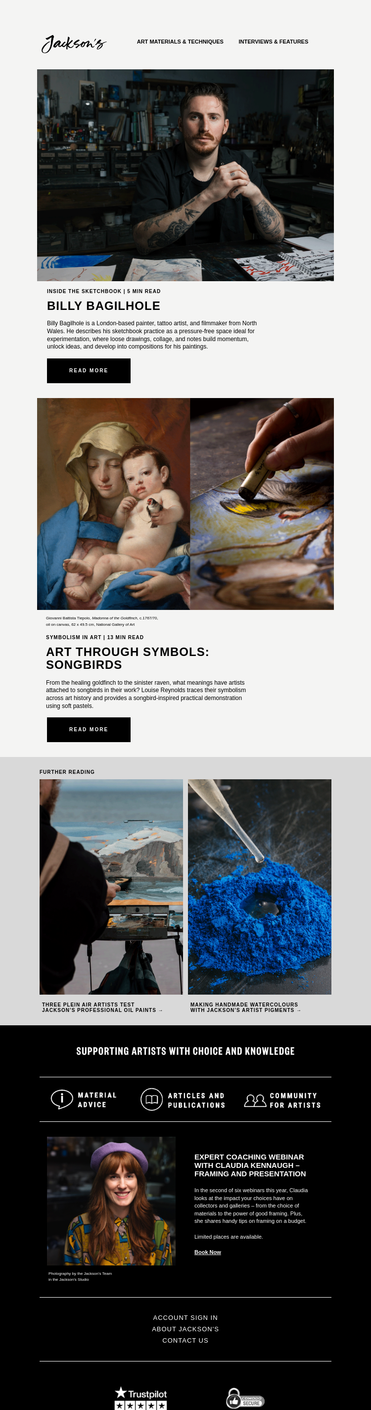 Письмо компании «Jackson's Art - In the Studio» на тему «Inside the Sketchbook of Painter and Filmmaker Billy Bagilhole»