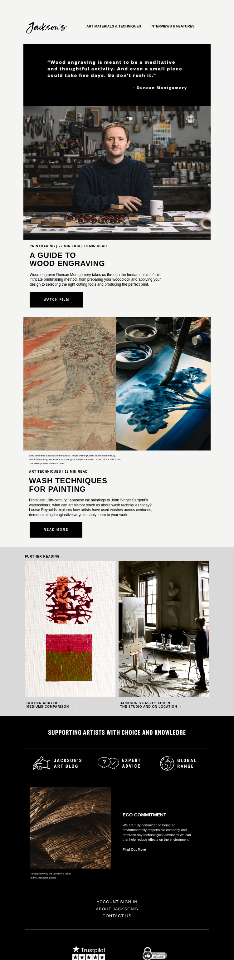 Письмо компании «Jackson's Art - In the Studio» на тему «A Filmed Guide to Wood Engraving»