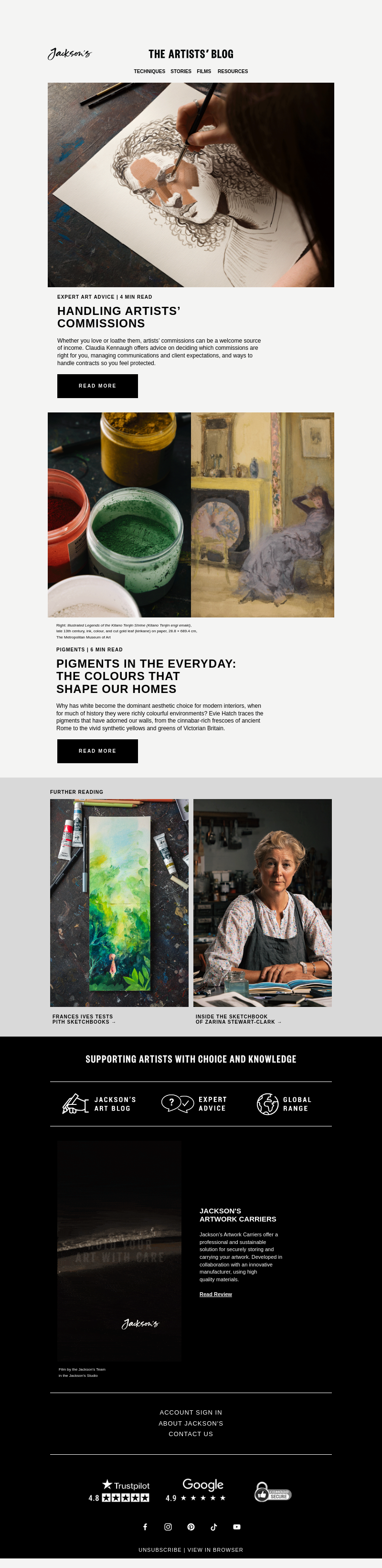 Письмо компании «Jackson's Art - In the Studio» на тему «Expert Advice on Handling Artists' Commissions»
