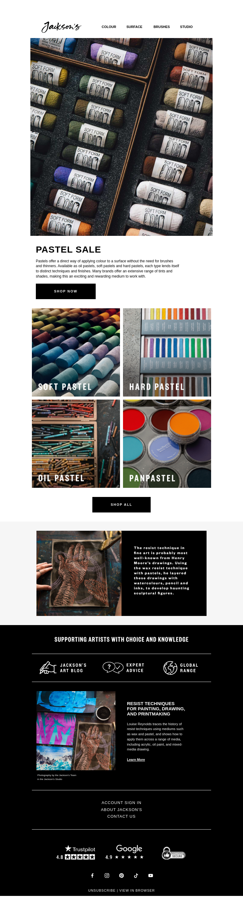 Письмо компании «Jackson's Art - In the Studio» на тему «Pastel Sale»