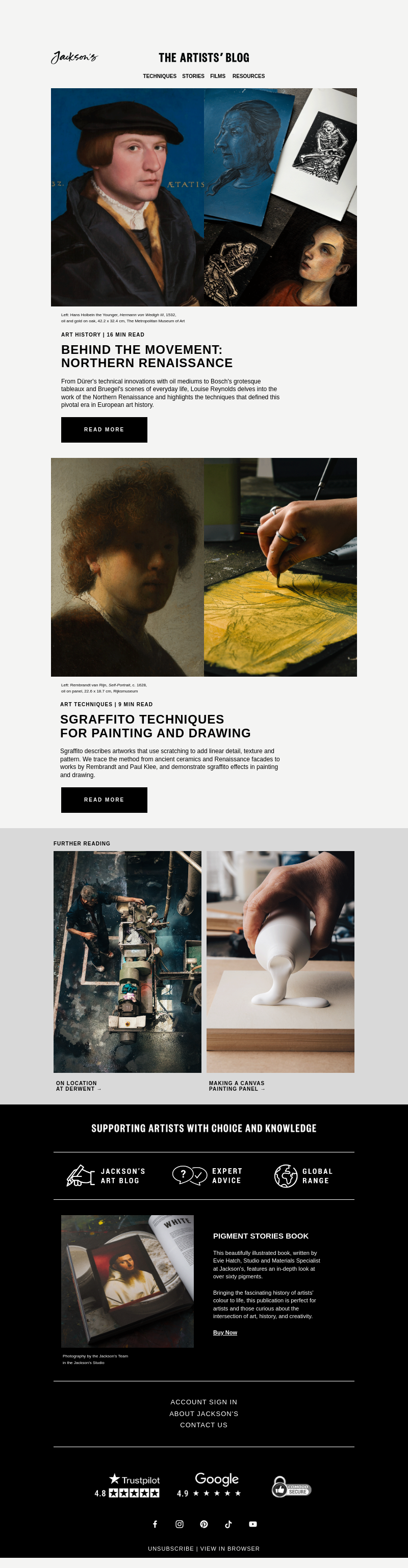 Письмо компании «Jackson's Art - In the Studio» на тему «What Can We Learn From the Northern Renaissance Masters?»