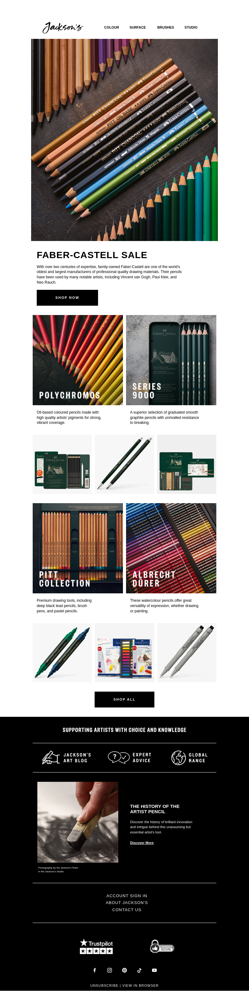 Письмо компании «Jackson's Art - In the Studio» на тему «Faber-Castell Sale»