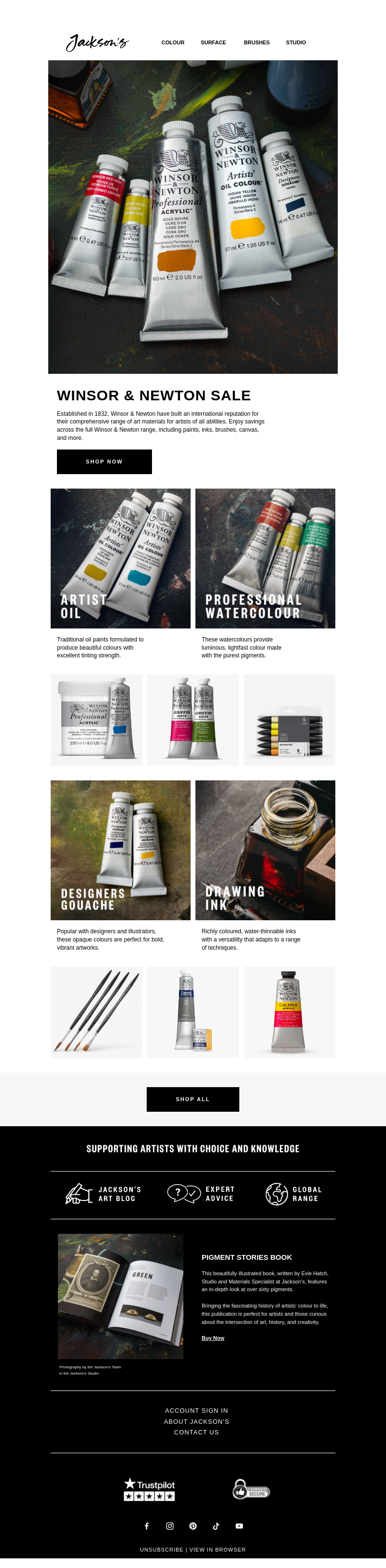 Письмо компании «Jackson's Art - In the Studio» на тему «Winsor & Newton Sale»