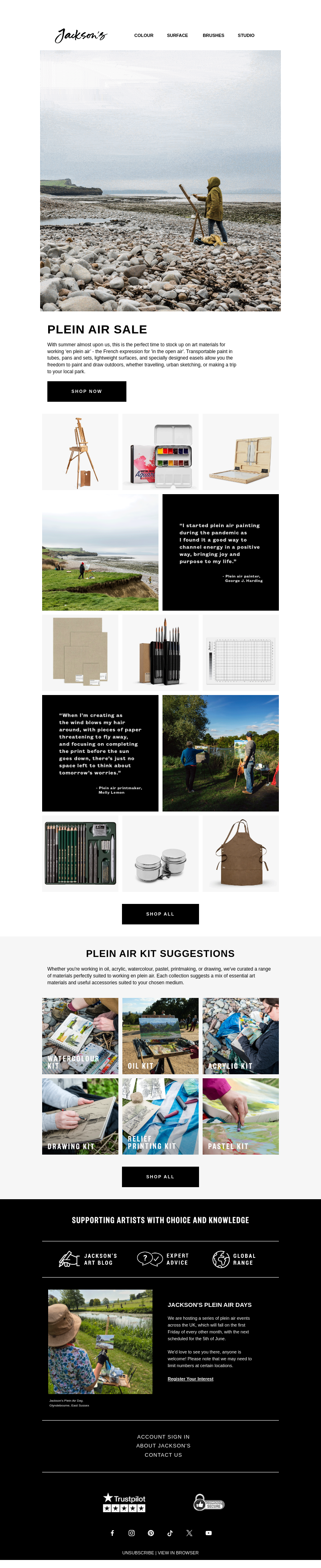 Письмо компании «Jackson's Art - In the Studio» на тему «Plein Air Sale»