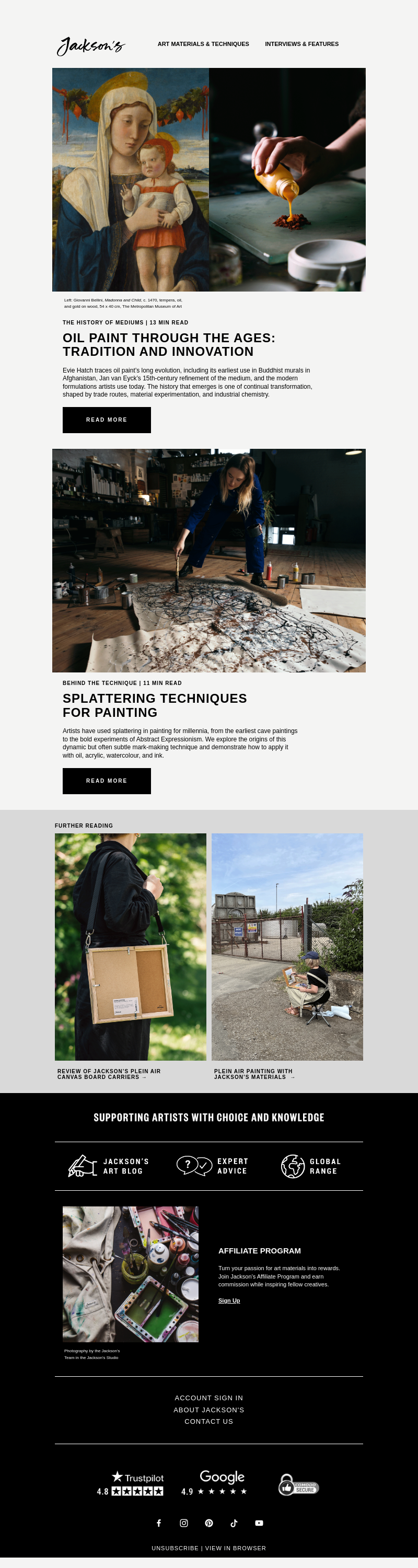 Письмо компании «Jackson's Art - In the Studio» на тему «Evie Hatch on the Story of Oil Paint»