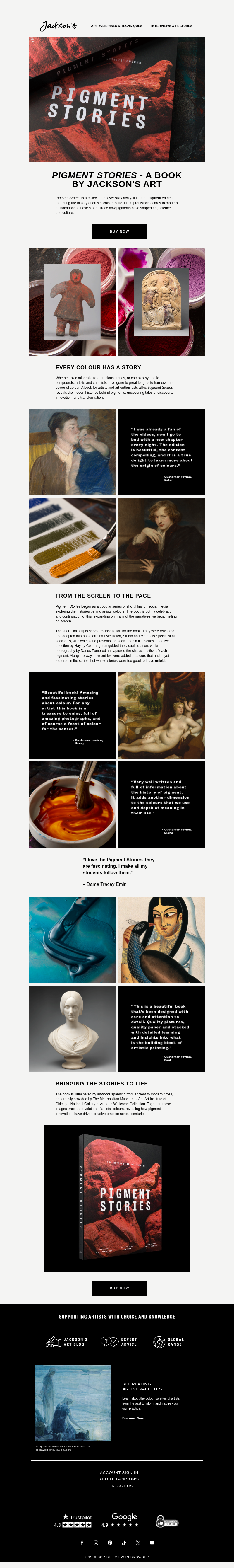 Письмо компании «Jackson's Art - In the Studio» на тему «Jackson's Pigment Stories Book»