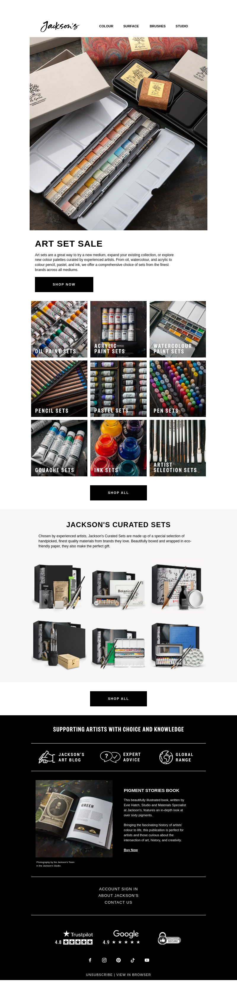 Письмо компании «Jackson's Art - In the Studio» на тему «Art Set Sale»