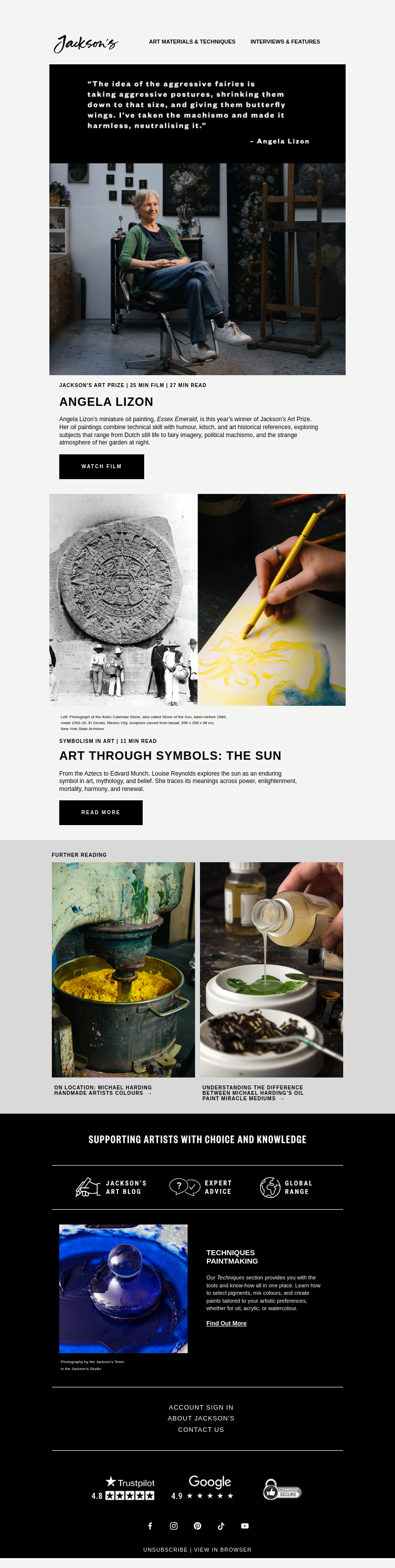 Письмо компании «Jackson's Art - In the Studio» на тему «Meet Angela Lizon, Winner of Jackson's Art Prize 2026»
