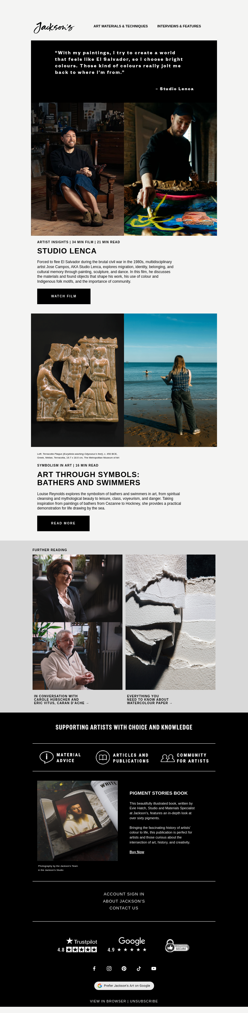 Письмо компании «Jackson's Art - In the Studio» на тему «The Colourful, Boundary-Crossing Art of Studio Lenca»