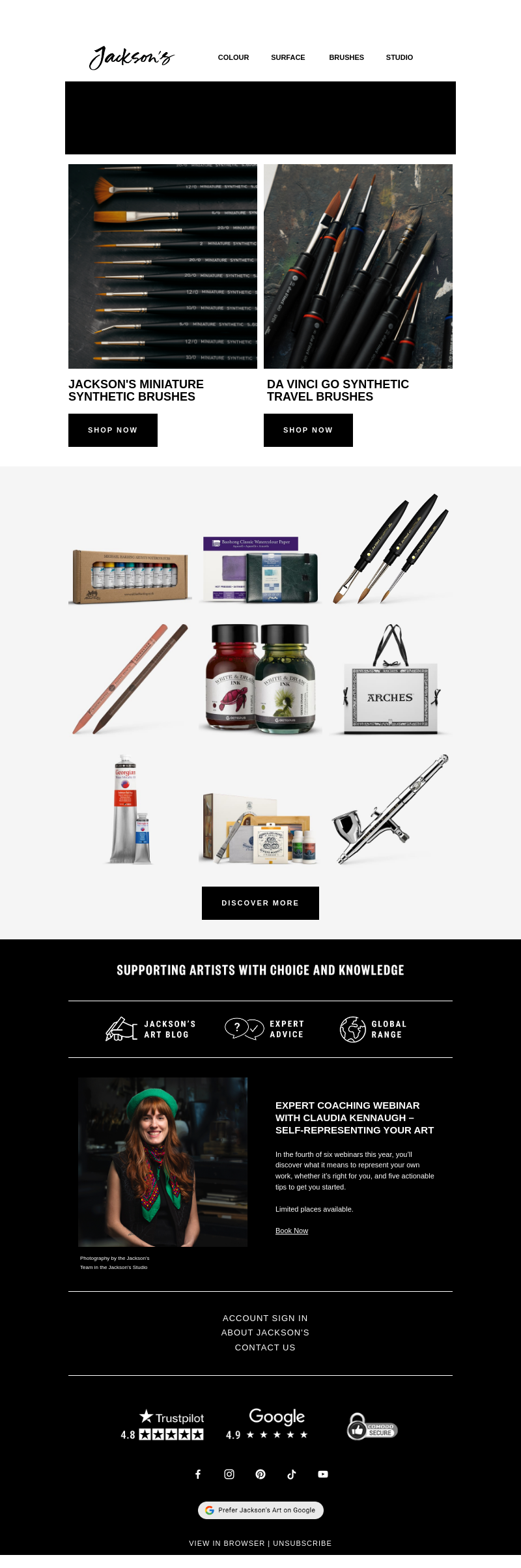 Письмо компании «Jackson's Art - In the Studio» на тему «NEW – Product Releases»