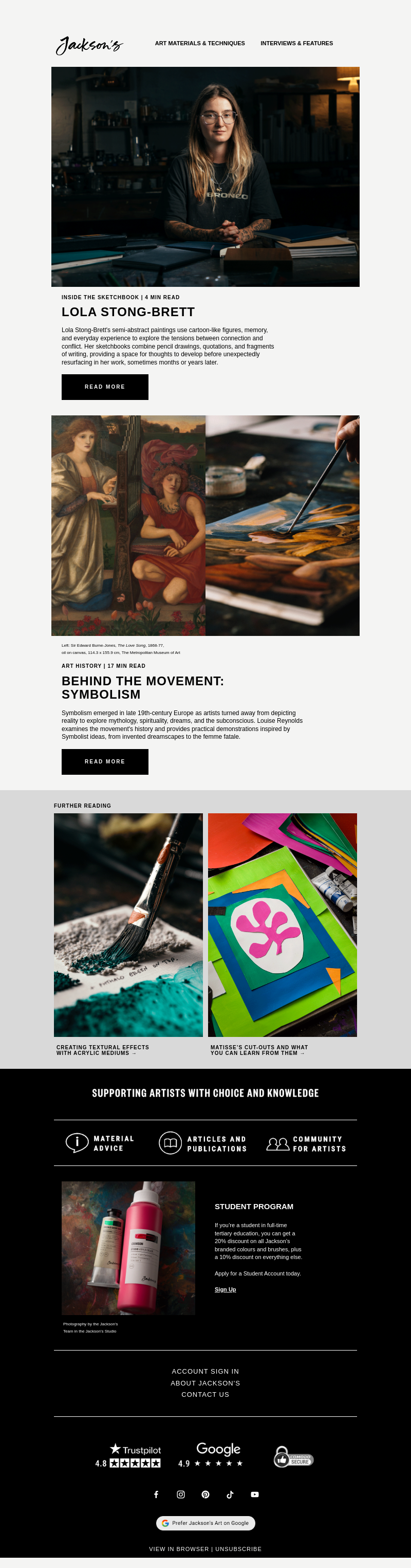 Письмо компании «Jackson's Art - In the Studio» на тему «Inside the Sketchbook of Painter Lola Stong-Brett»