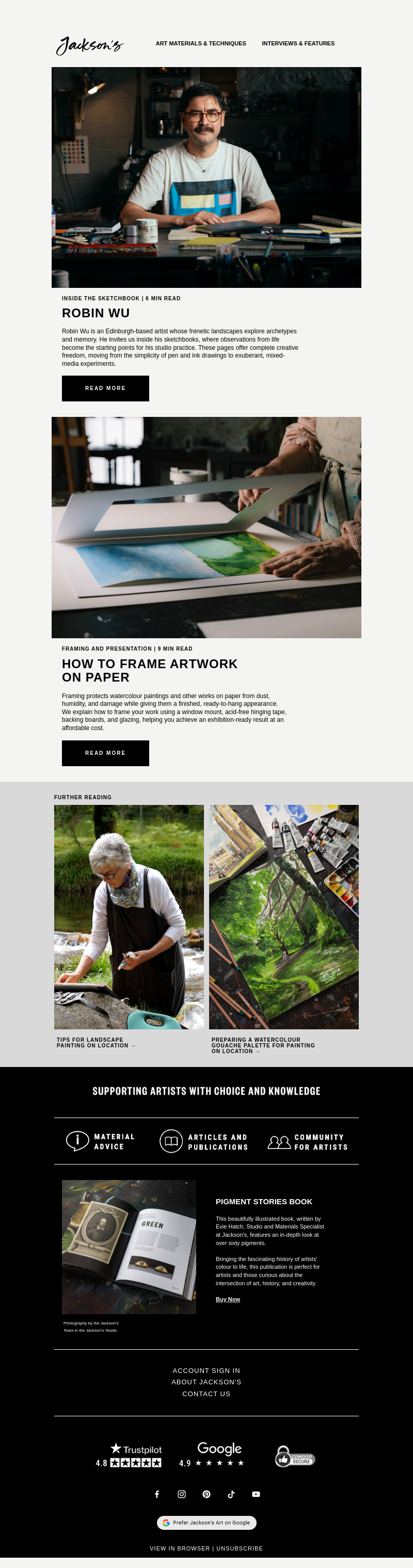 Письмо компании «Jackson's Art - In the Studio» на тему «Inside the Sketchbook of Mixed-Media Artist Robin Wu»