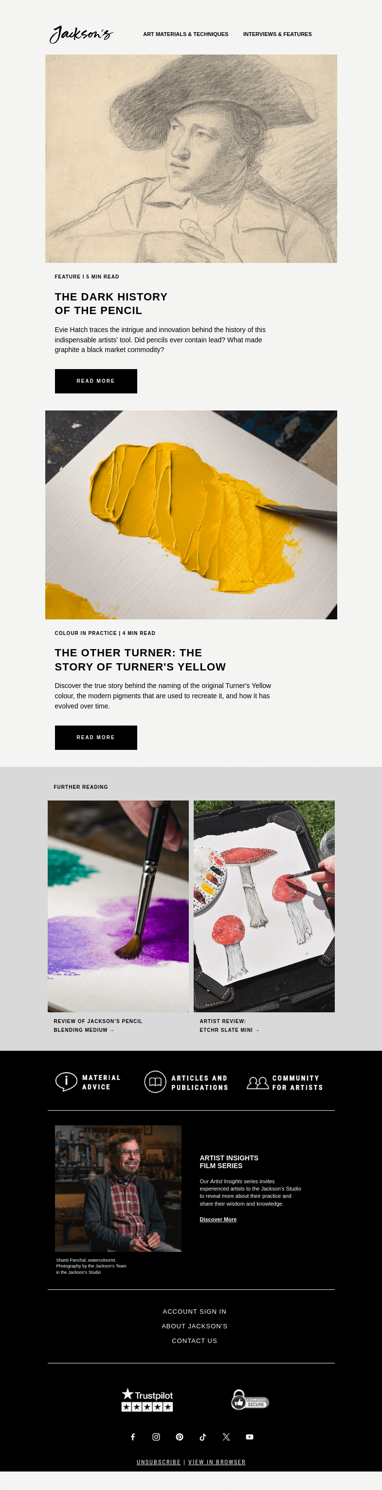 Письмо компании «Jackson's Art - In the Studio» на тему «The Dark History of The Pencil»