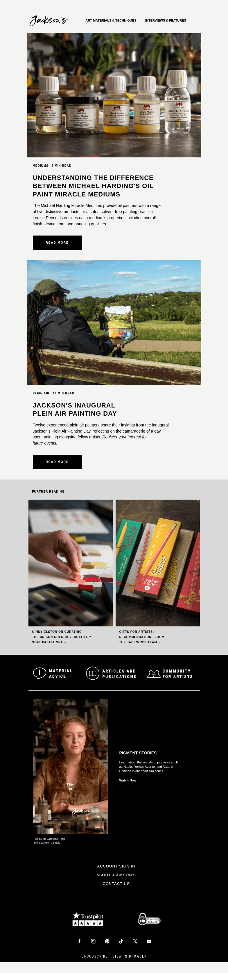 Письмо компании «Jackson's Art - In the Studio» на тему «We Investigate Michael Harding's New Miracle Mediums»