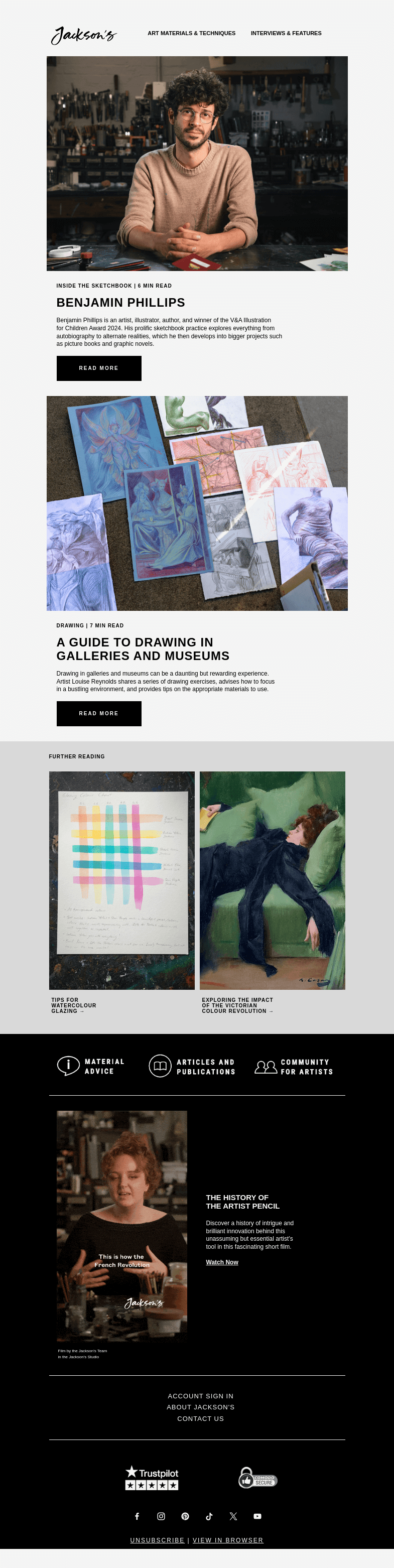 Письмо компании «Jackson's Art - In the Studio» на тему «Inside the Sketchbook of Artist and Author Benjamin Phillips»