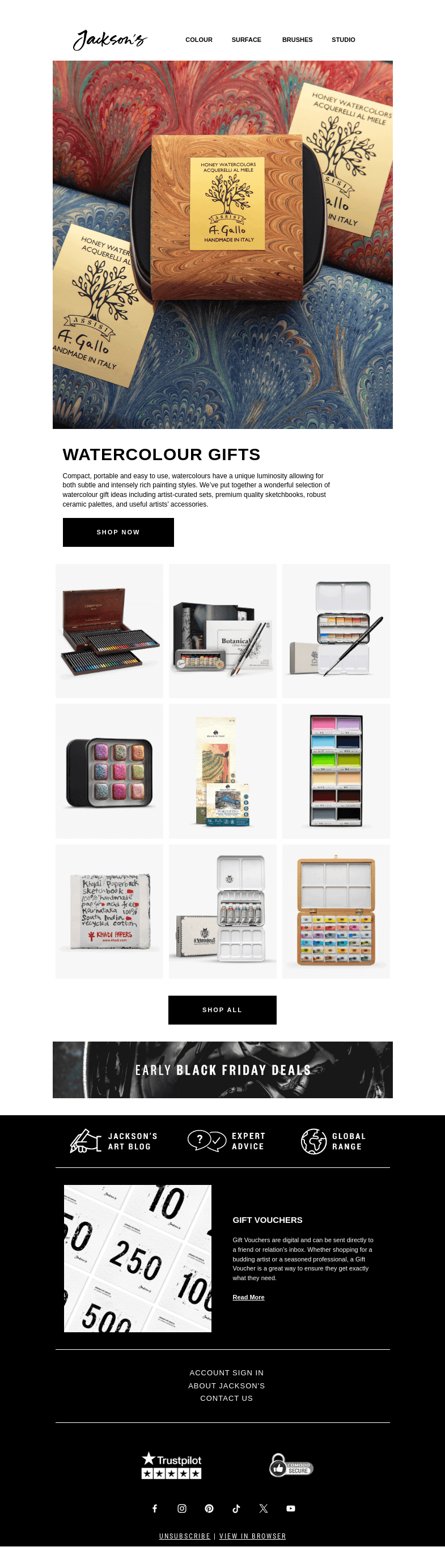 Письмо компании «Jackson's Art - In the Studio» на тему «Watercolour Gifts»