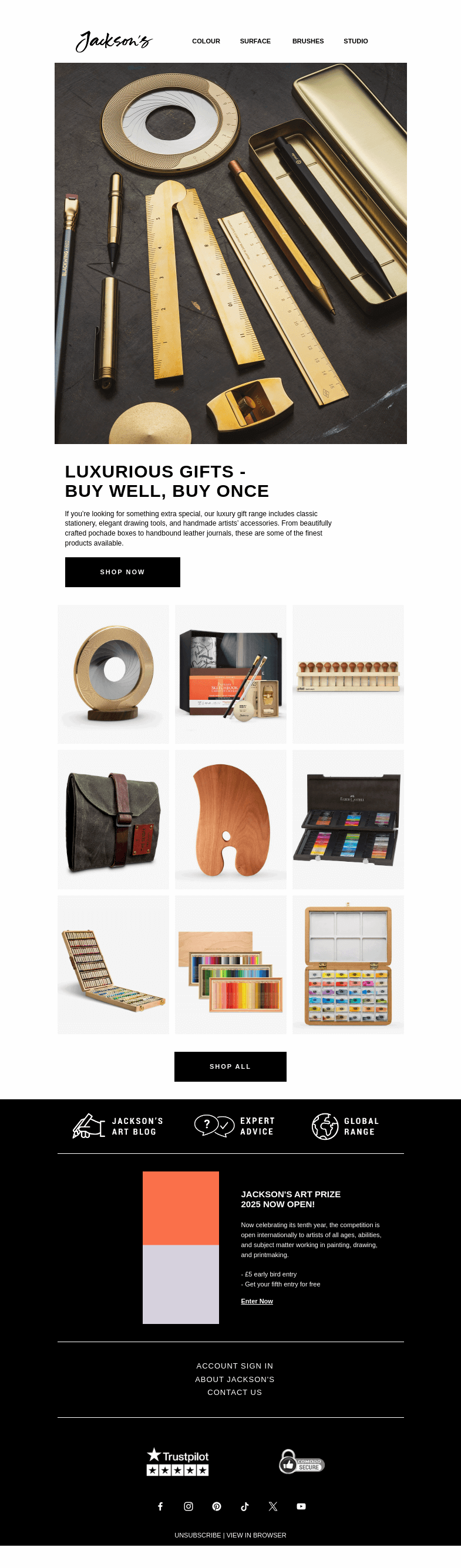 Письмо компании «Jackson's Art - In the Studio» на тему «Buy Well, Buy Once Gift Sale»