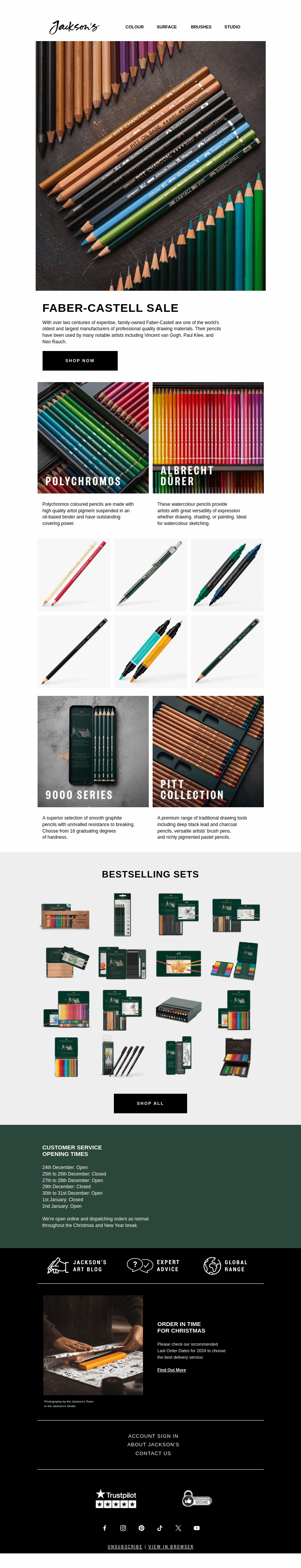 Письмо компании «Jackson's Art - In the Studio» на тему «Faber-Castell Sale»