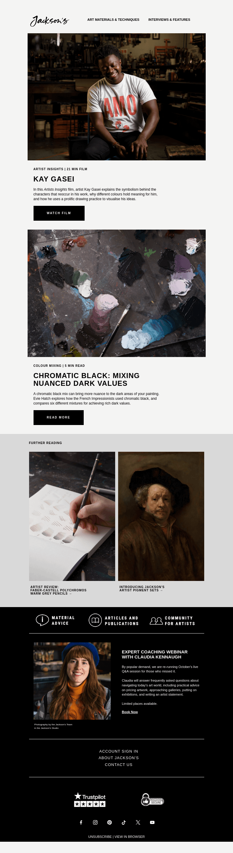 Письмо компании «Jackson's Art - In the Studio» на тему «Artist Insights: Painter Kay Gasei»
