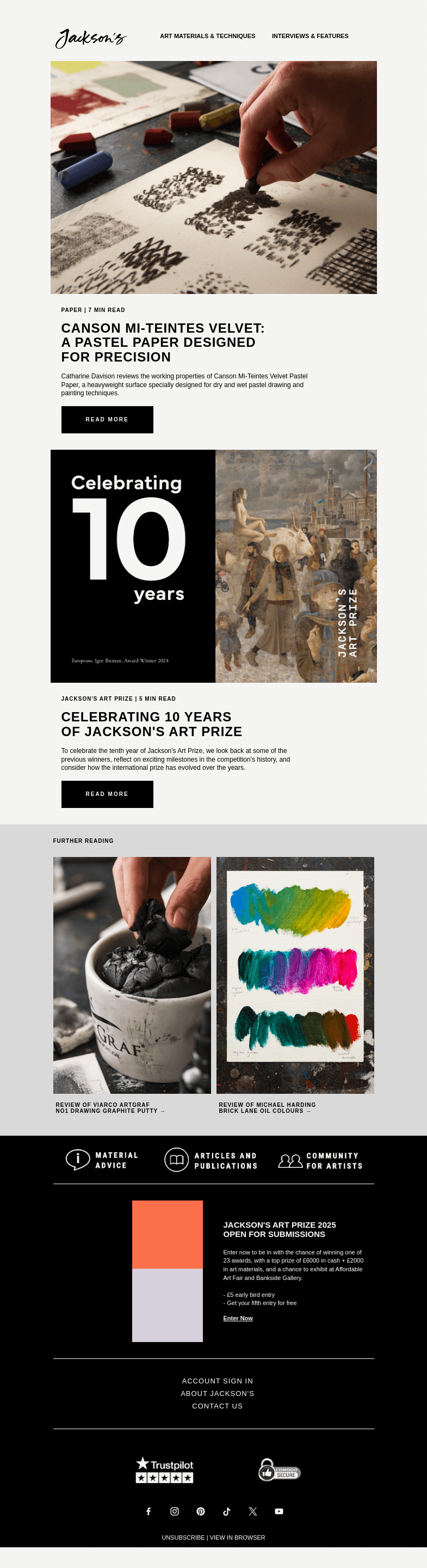 Письмо компании «Jackson's Art - In the Studio» на тему «Canson Mi-Teintes Velvet: A Pastel Paper Designed for Precision»