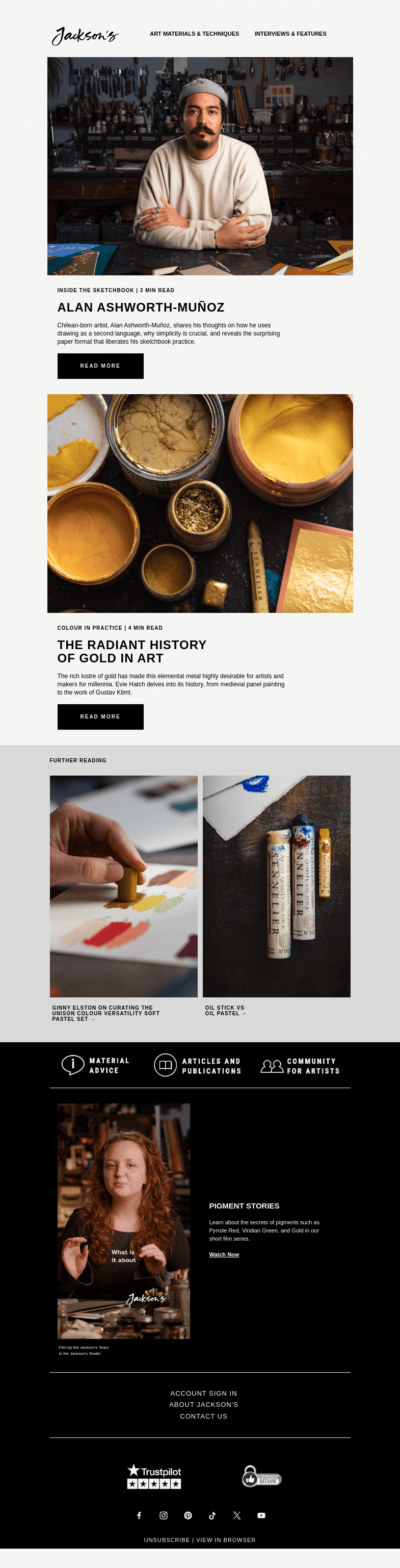 Письмо компании «Jackson's Art - In the Studio» на тему «Inside the Sketchbook of Pastel Artist Alan Ashworth-Muñoz»