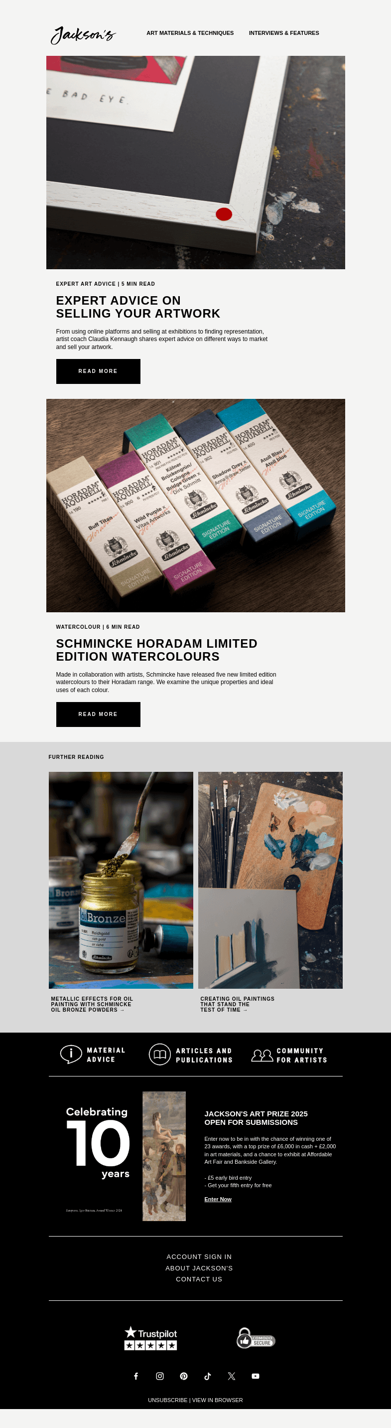 Письмо компании «Jackson's Art - In the Studio» на тему «Expert Art Advice: Selling Your Artwork»