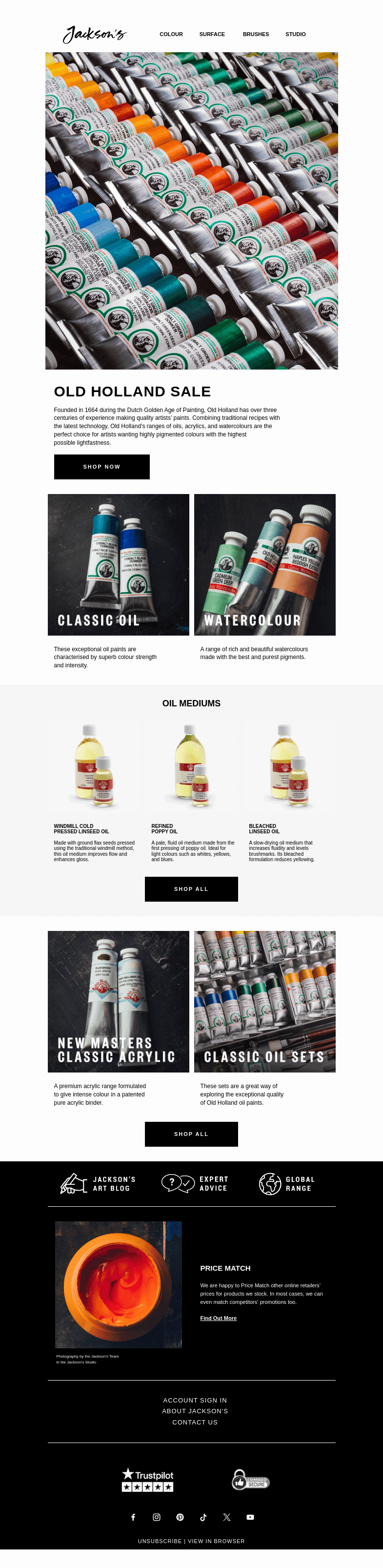 Письмо компании «Jackson's Art - In the Studio» на тему «Old Holland Sale»