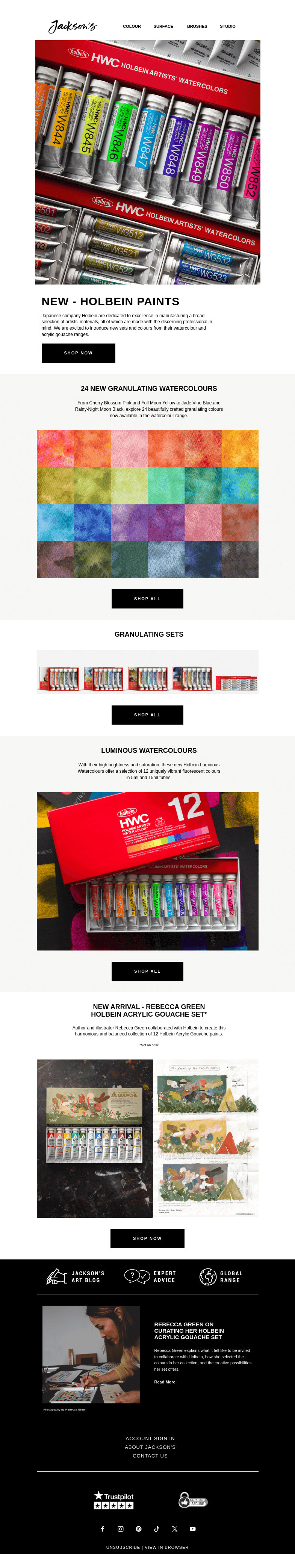 Письмо компании «Jackson's Art - In the Studio» на тему «Exciting New Products From Holbein»