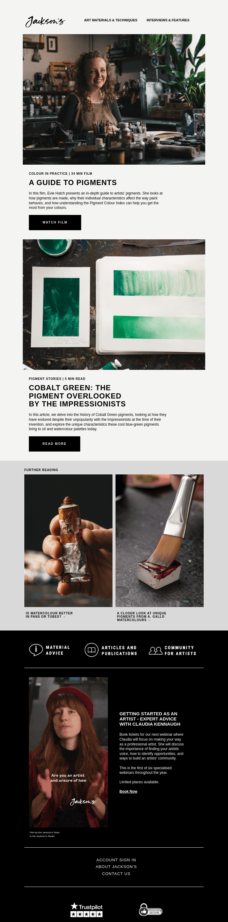 Письмо компании «Jackson's Art - In the Studio» на тему «Watch Our New Film - A Guide to Artists' Pigments»