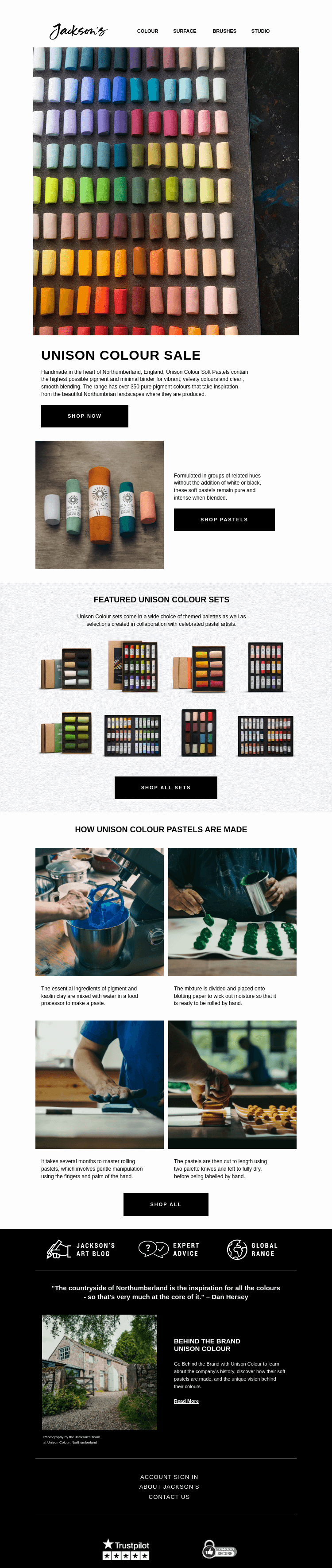 Письмо компании «Jackson's Art - In the Studio» на тему «Unison Colour Pastel Sale»