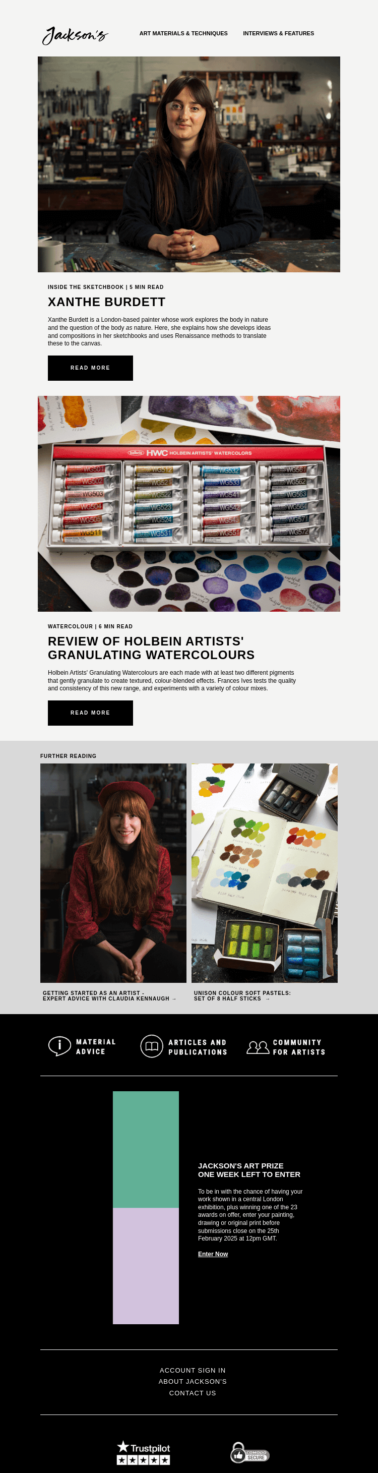 Письмо компании «Jackson's Art - In the Studio» на тему «Inside the Sketchbook of Xanthe Burdett»