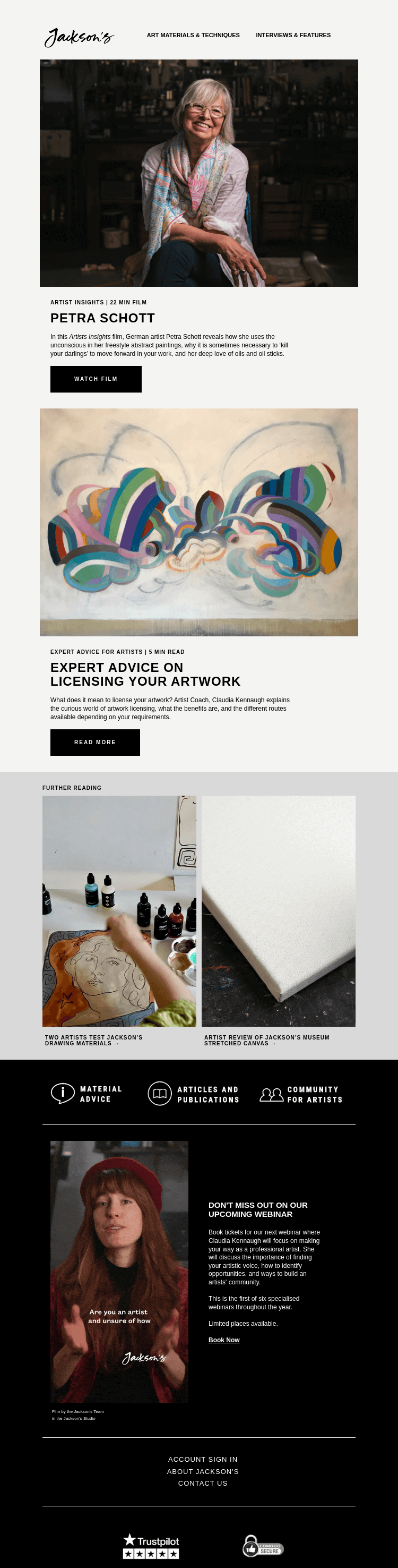 Письмо компании «Jackson's Art - In the Studio» на тему «Artist Insights: German Abstract Artist Petra Schott»